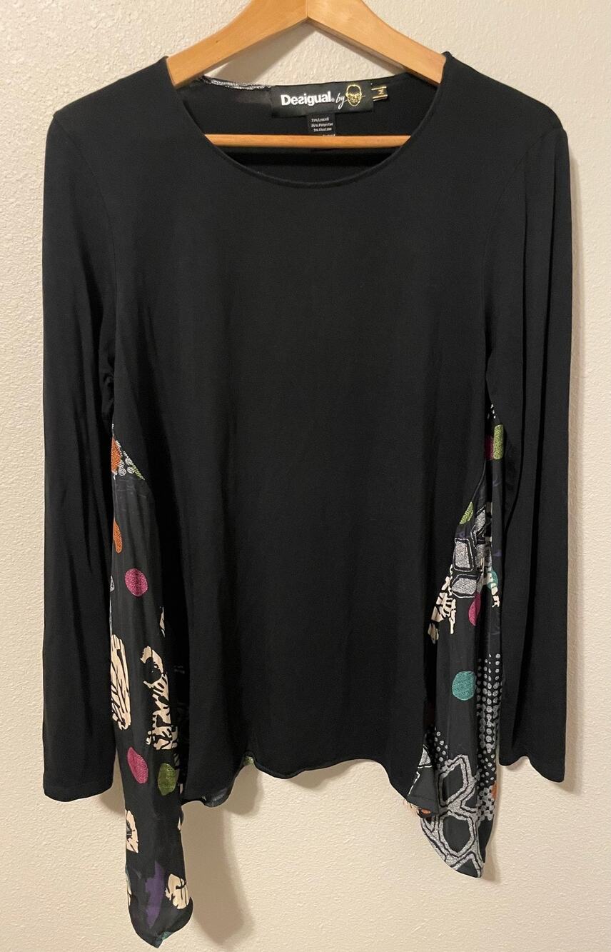 Desigual by Christian Lacroix Top Womens Medium Black Multicolor Abstract Artsy